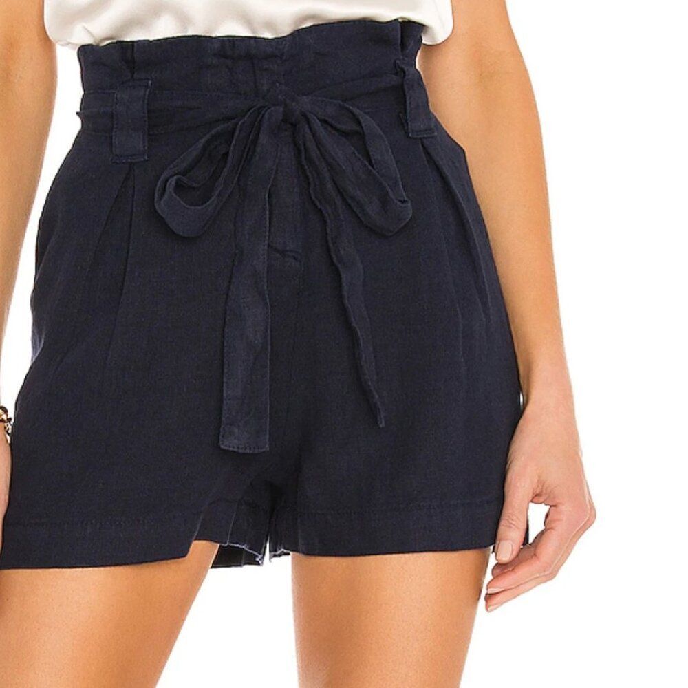 L'agence Linen Hillary Paperbag Shorts Navy Blue Waist Size 28